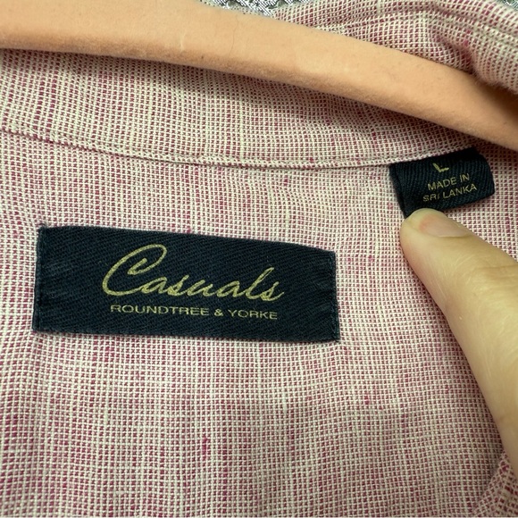 Roundtree Yorke Pink Linen Blend Casuals Short Sleeve Button Up Shirt - Picture 7 of 8